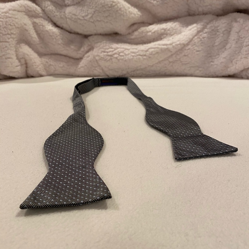 Gray and light blue polka dot bow tie